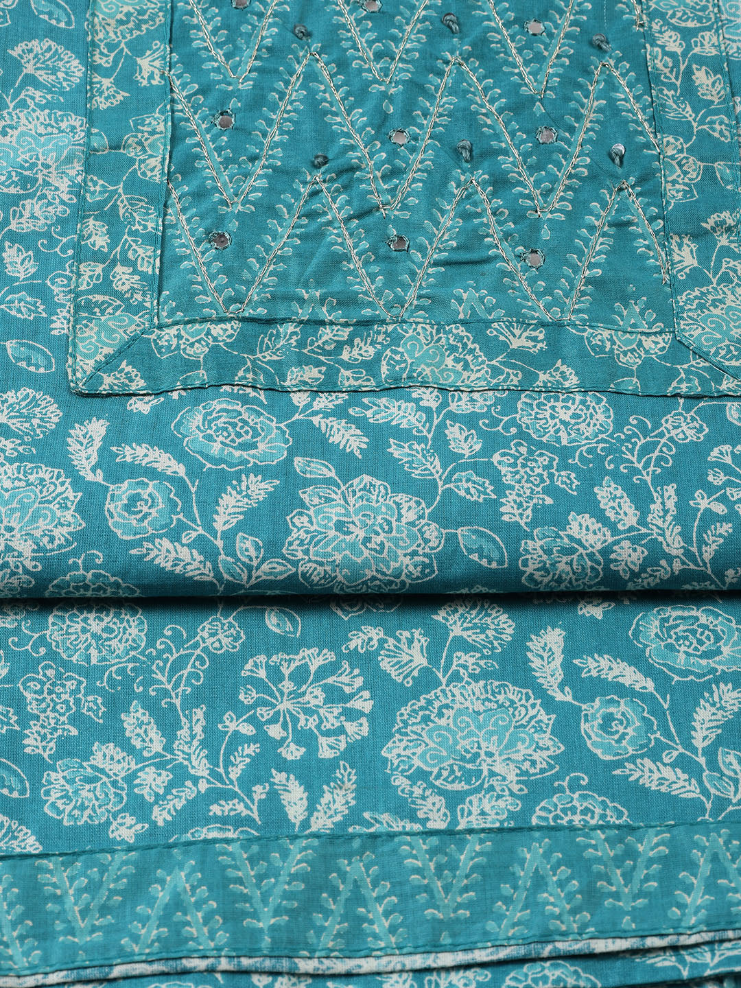 Printed Cotton Blend Unstitched Suit With Dupatta