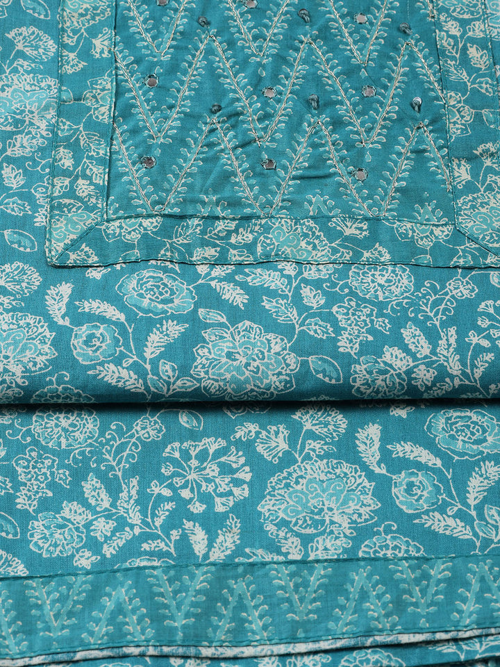 Printed Cotton Blend Unstitched Suit With Dupatta