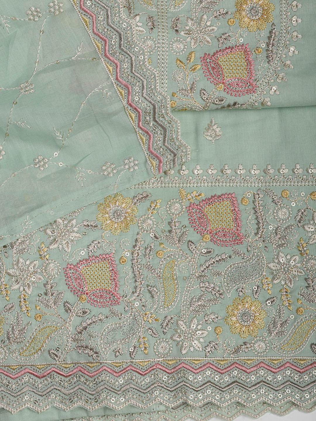 Embroidered Cotton Blend Unstitched Suit Piece With Dupatta