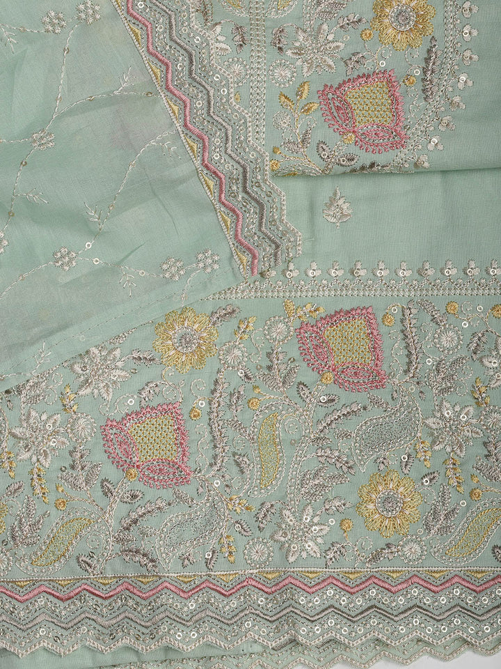Embroidered Cotton Blend Unstitched Suit Piece With Dupatta