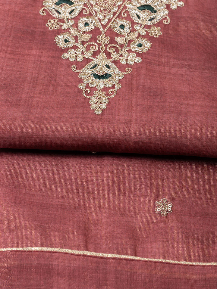 Neck Embroidered Chanderi Unstitched Suit With Dupatta