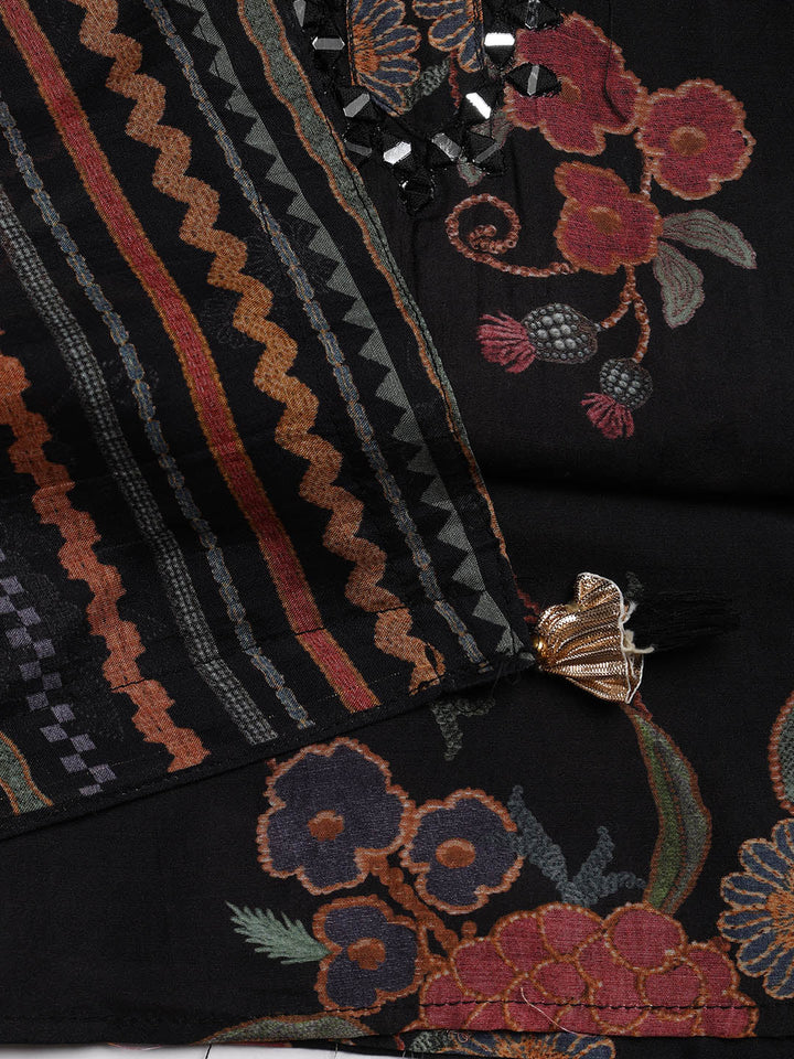 Patch Neck Muslin Unstitched Suit Piece With Dupatta