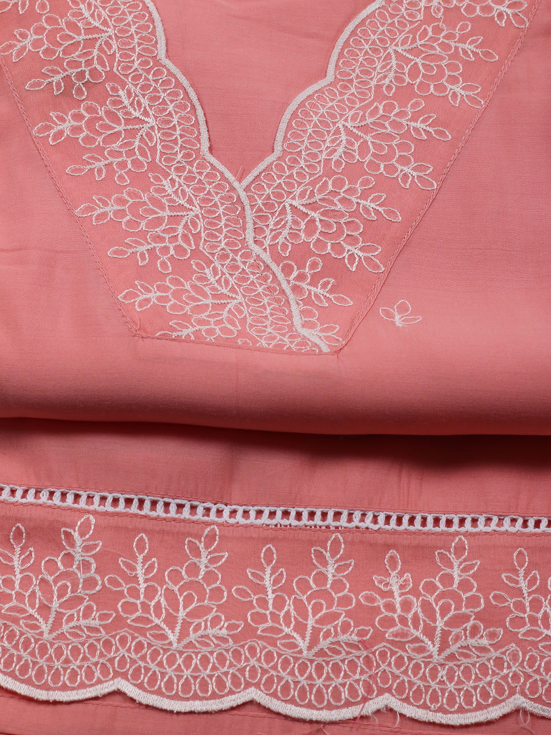 Neck Work Chanderi Unstitched Suit Piece With Dupatta