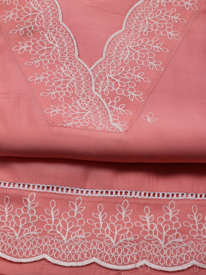 Neck Work Chanderi Unstitched Suit Piece With Dupatta
