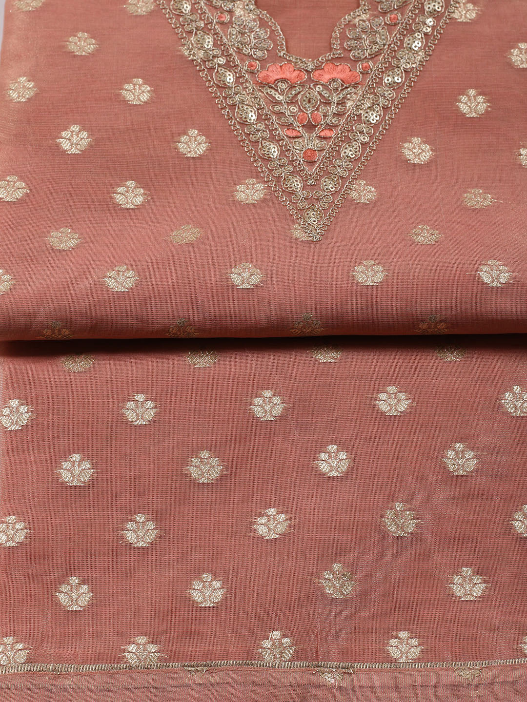 Neck Embroidered Tissue Unstitched Suit Piece With Dupatta