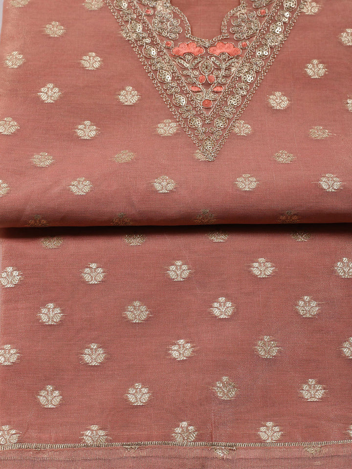 Neck Embroidered Tissue Unstitched Suit Piece With Dupatta