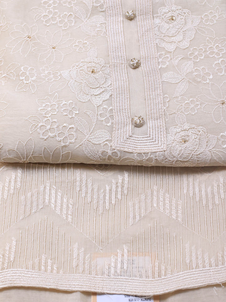 Embroidered Chanderi Unstitched Suit With Dupatta