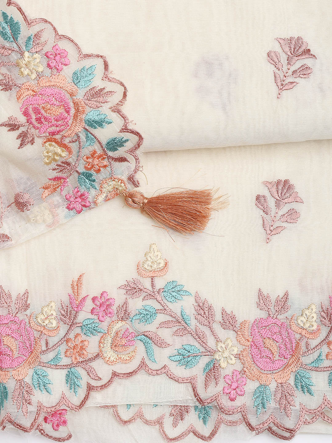 Embroidery Border Chanderi Unstitched Suit With Dupatta