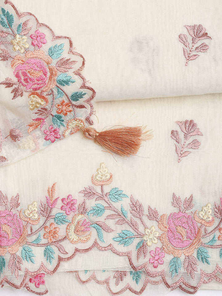 Embroidery Border Chanderi Unstitched Suit With Dupatta