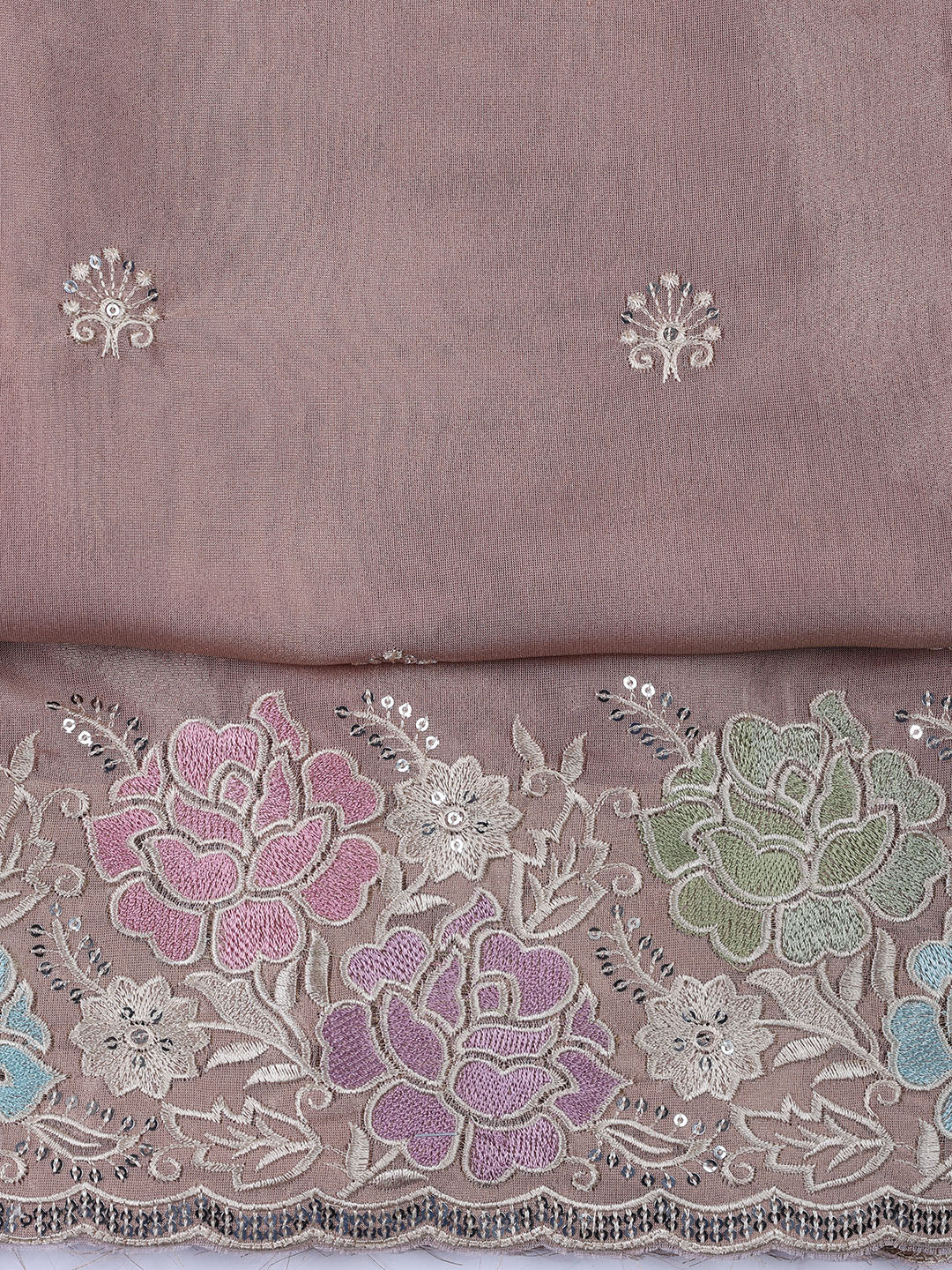 Embroidered Tissue Unstitched Suit Piece With Dupatta