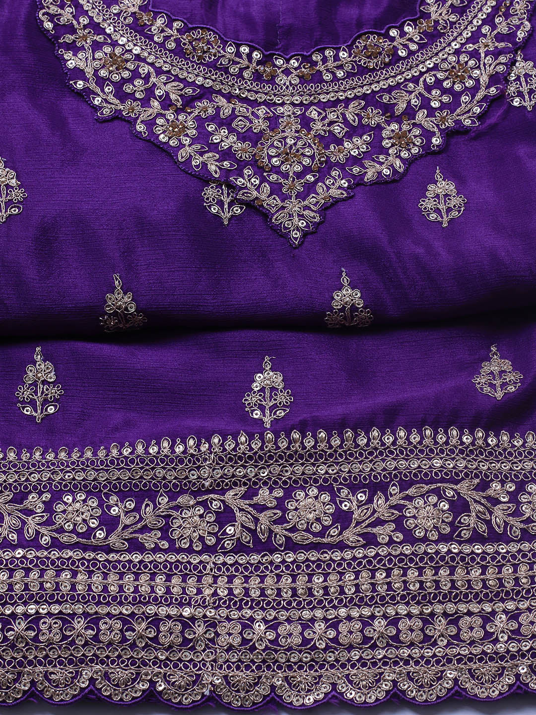 Embroidered Art Silk Unstitched Suit Piece With Dupatta