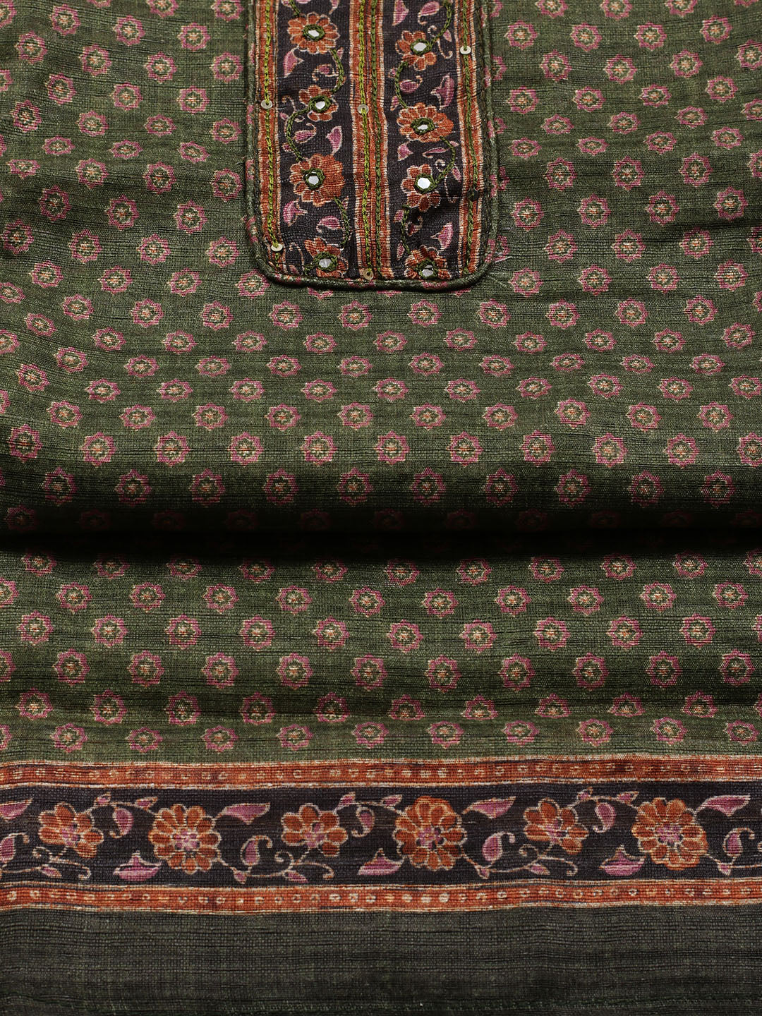 Neck Patti Chanderi Unstitched Suit With Dupatta