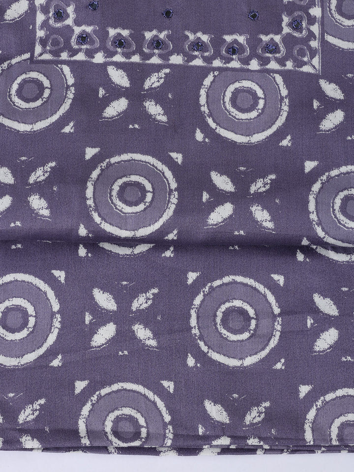 Printed Cotton Blend Unstitched Suit With Dupatta