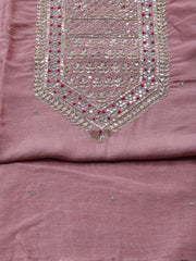 Neck Embroidered Chanderi Unstitched Suit Piece With Dupatta