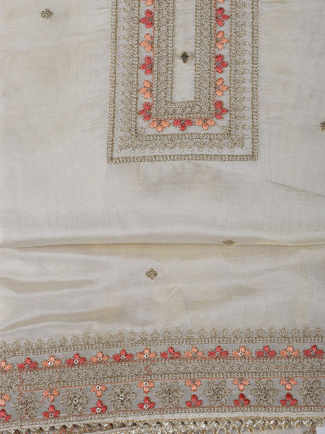 Neck Embroidery Tissue Unstitched Suit With Dupatta