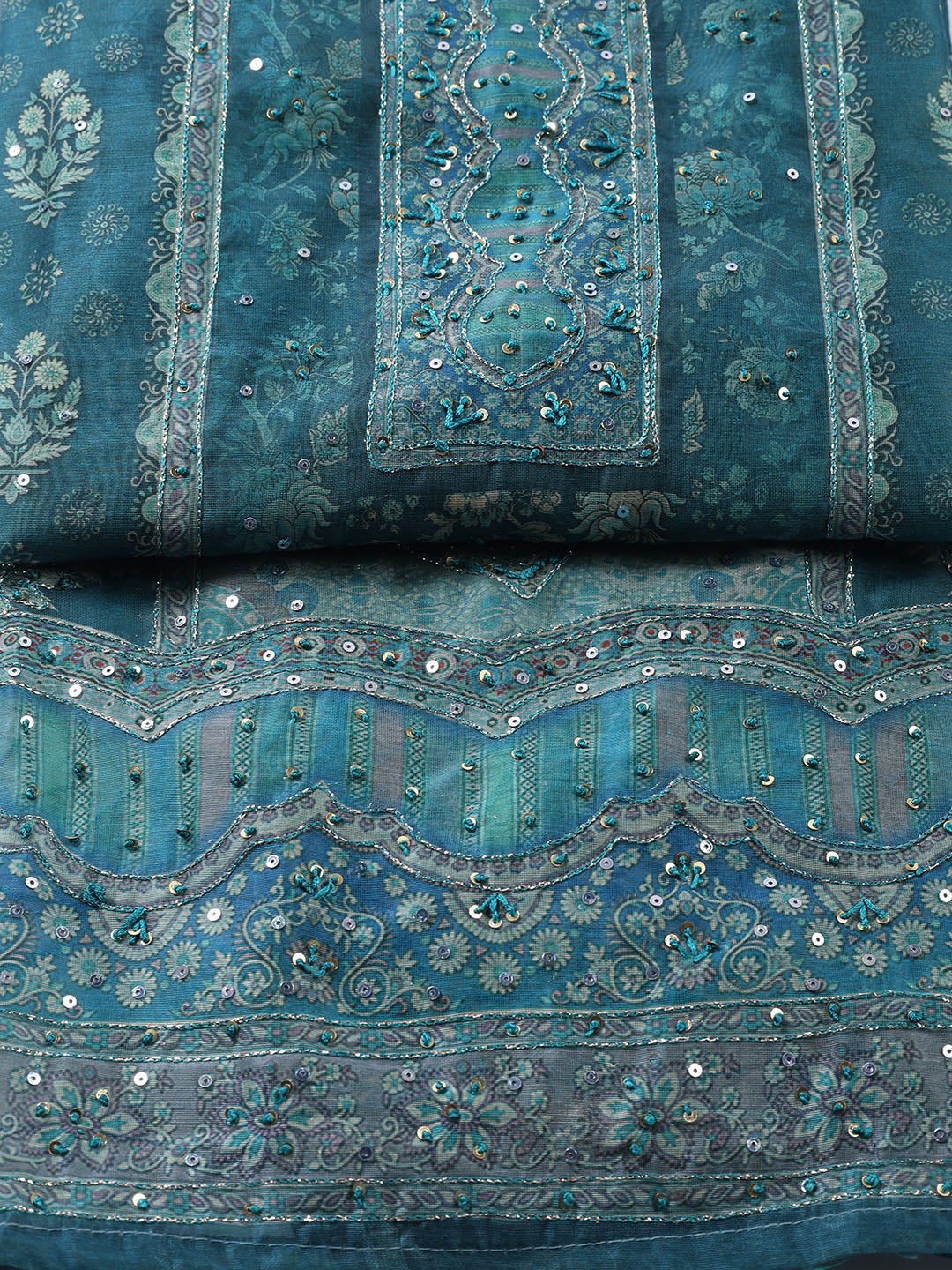 Embroidered Chanderi Unstitched Suit With Dupatta