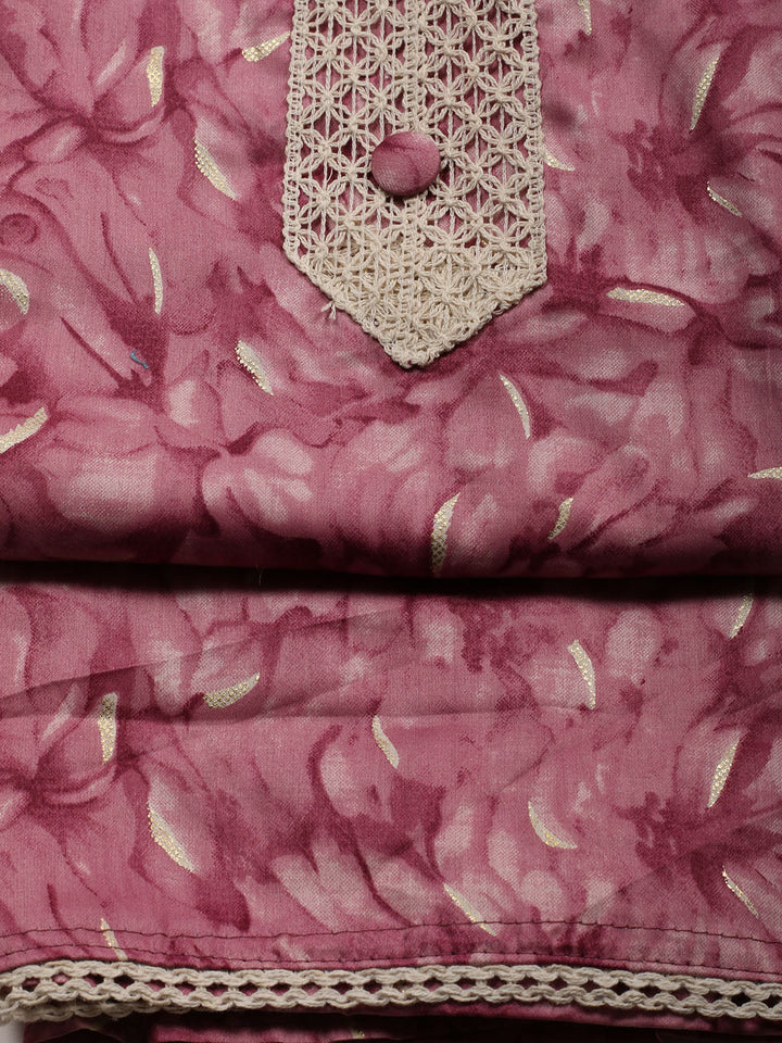 Neck Patti Cotton Blend Unstitched Suit With Dupatta