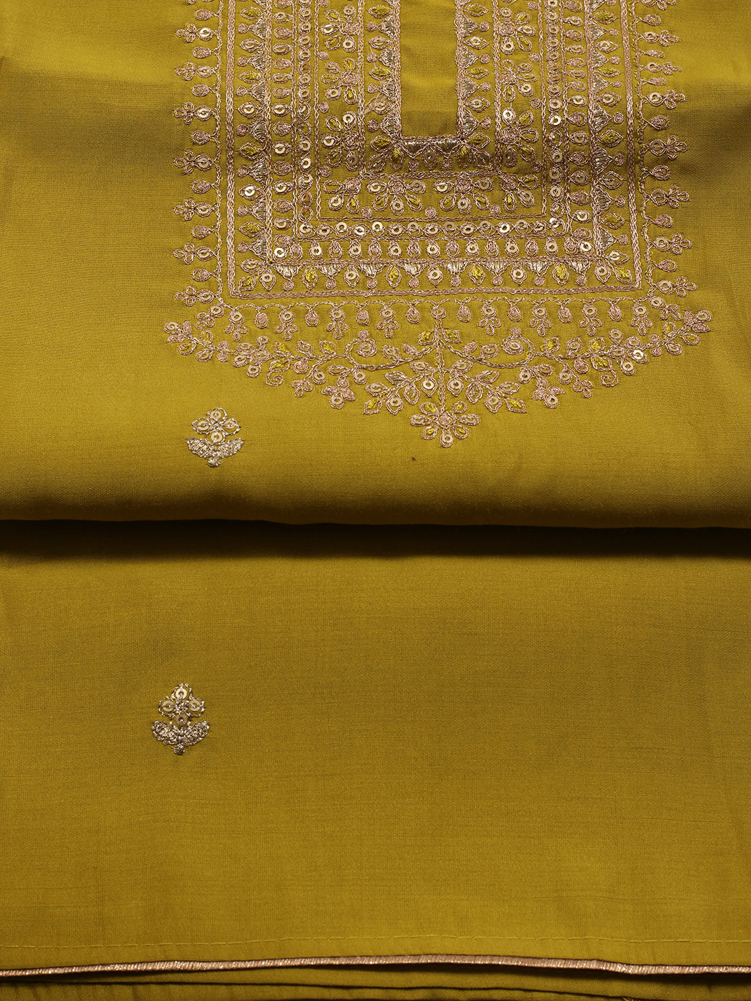 Neck Embroidered Chanderi Unstitched Suit With Dupatta