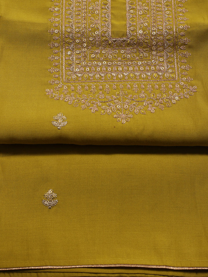Neck Embroidered Chanderi Unstitched Suit With Dupatta