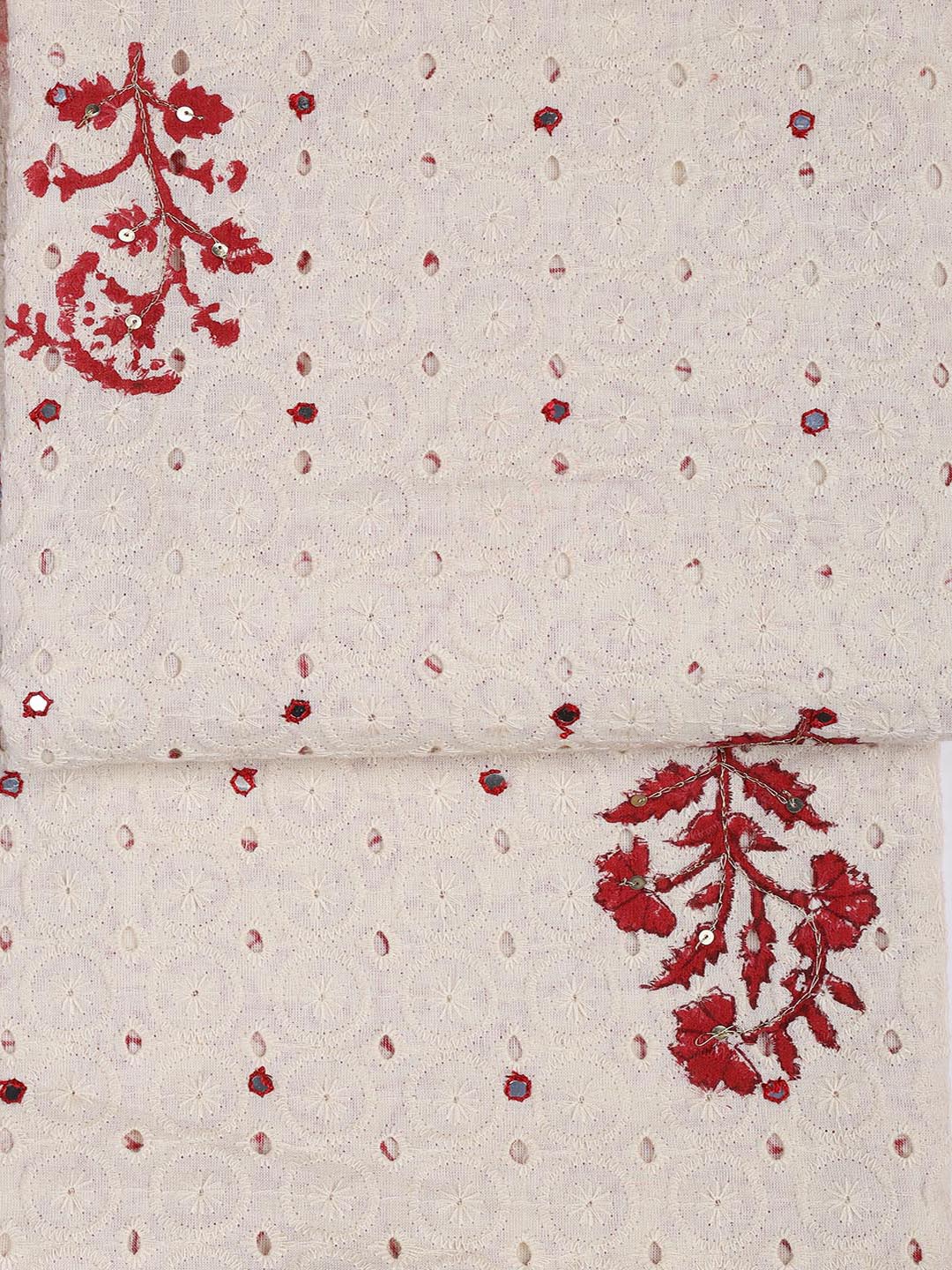 Schiffli Embroidery Cotton Blend Unstitched Suit With Dupatta