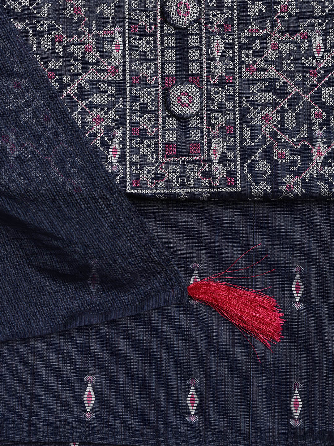 Embroidered Cotton Blend Unstitched Suit Piece With Dupatta