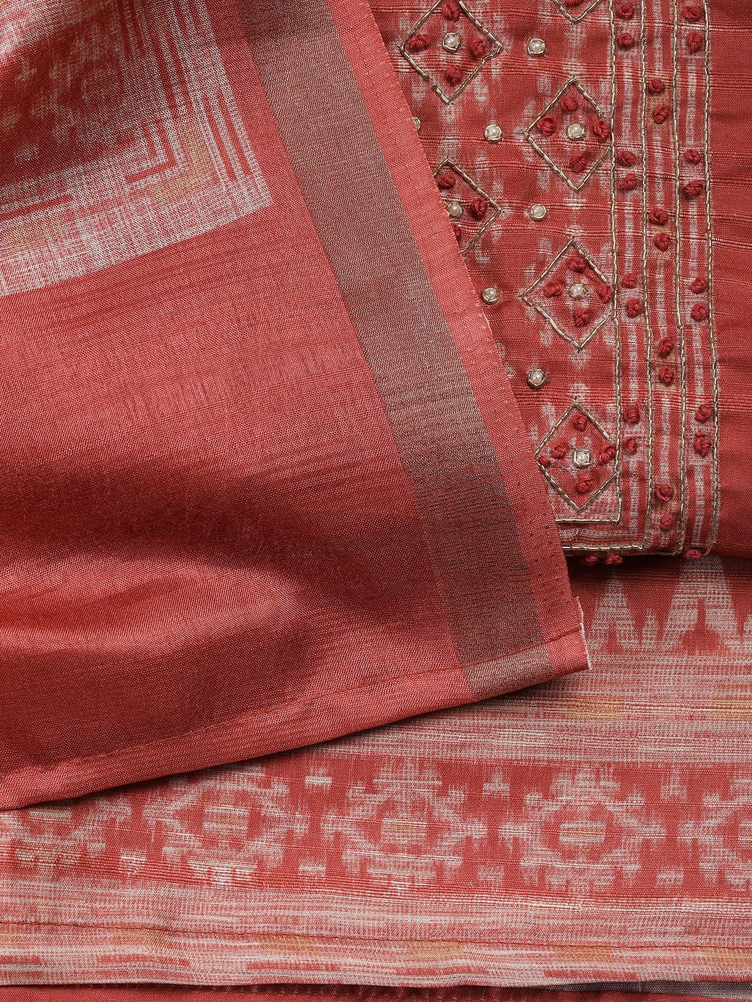Embroidered Chanderi Unstitched Suit Piece With Dupatta