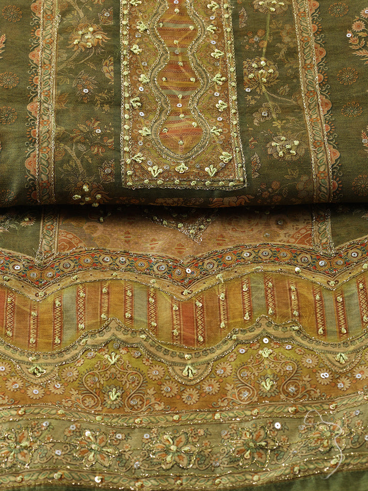 Embroidered Chanderi Unstitched Suit With Dupatta