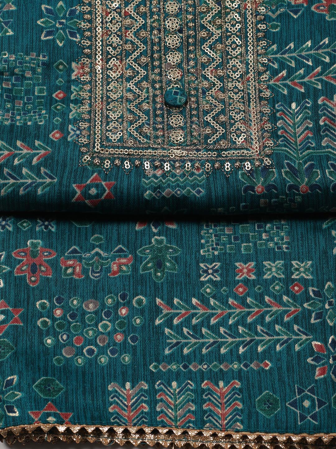 Embroidered Cotton Blend Unstitched Suit Piece With Dupatta