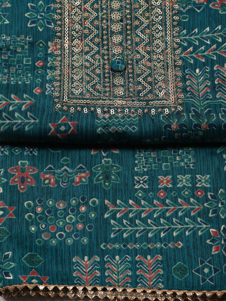 Embroidered Cotton Blend Unstitched Suit Piece With Dupatta