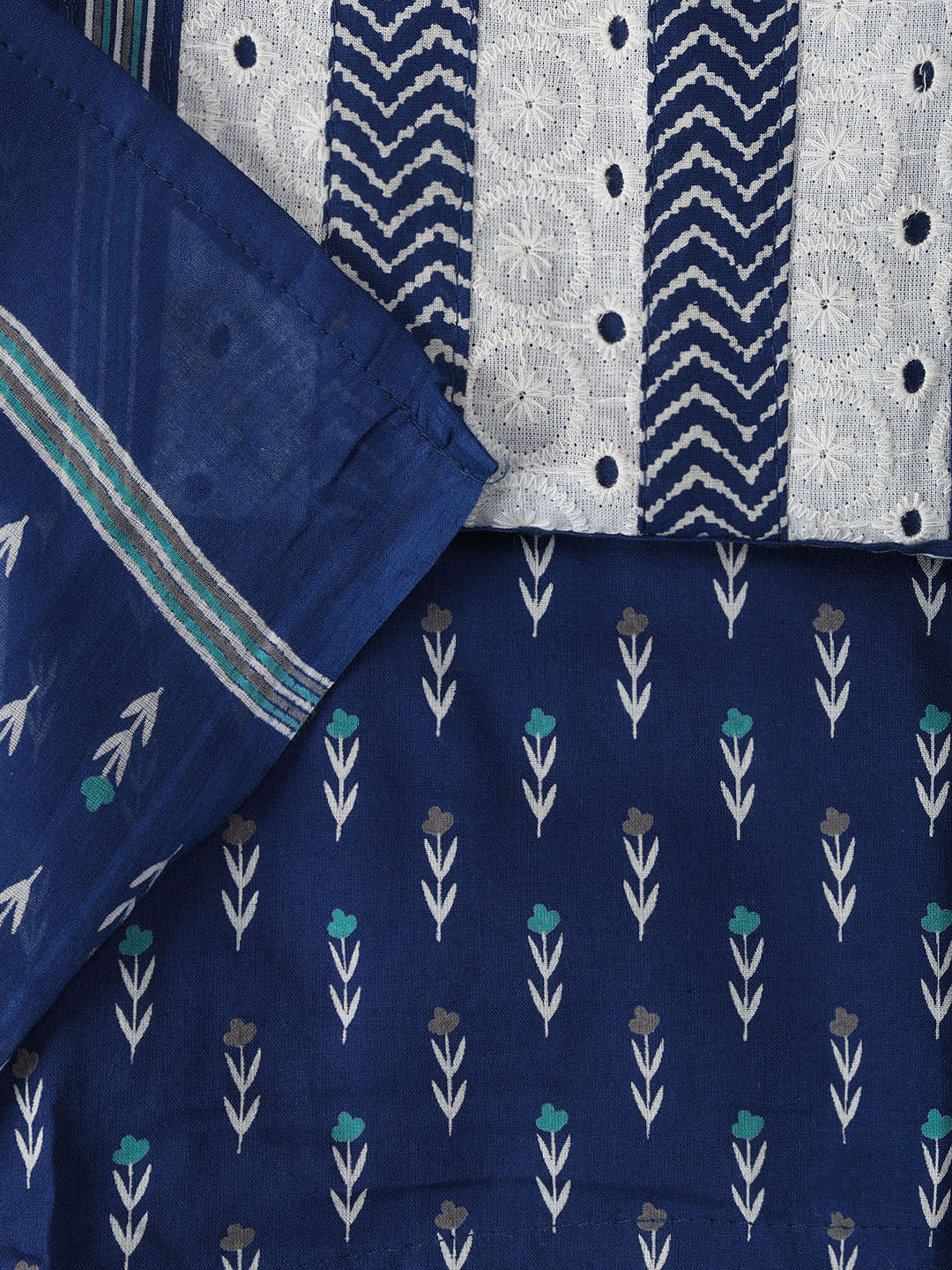 Printed Cotton Blend Unstitched Suit With Dupatta