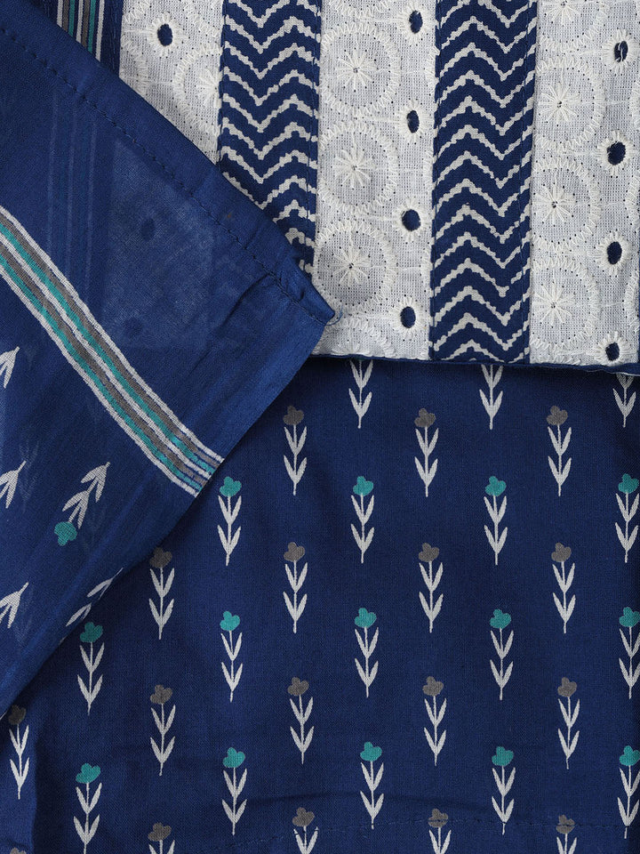 Printed Cotton Blend Unstitched Suit With Dupatta