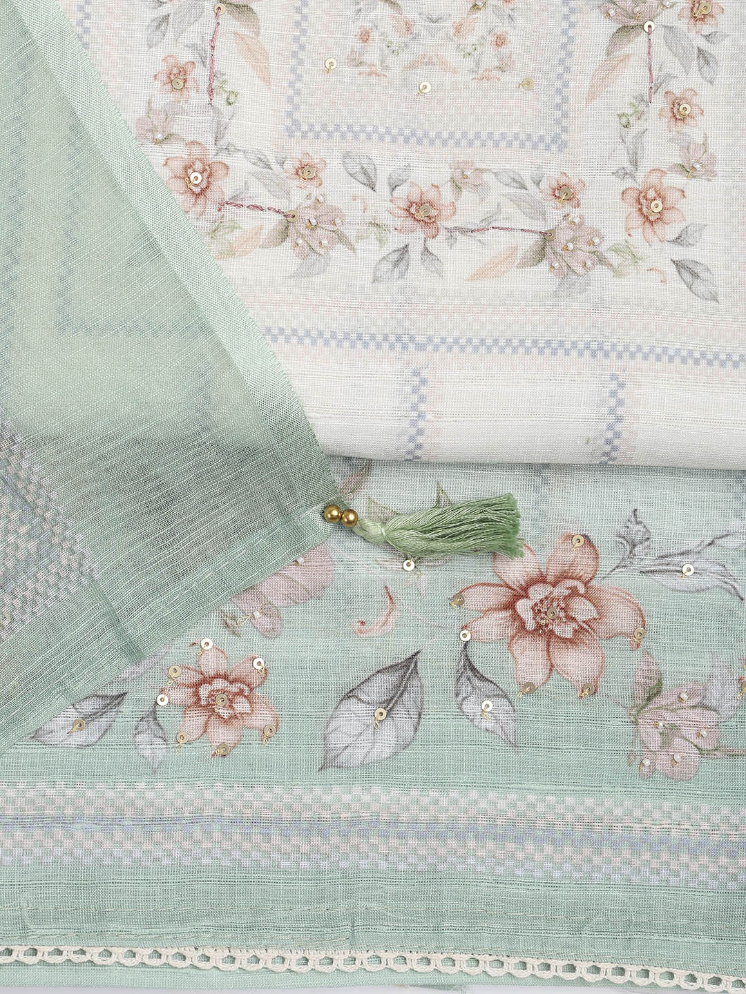 Printed Linen Unstitched Suit Piece With Dupatta