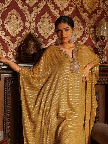 Sequin Embroidered Georgette Kaftan Kurti With Pants