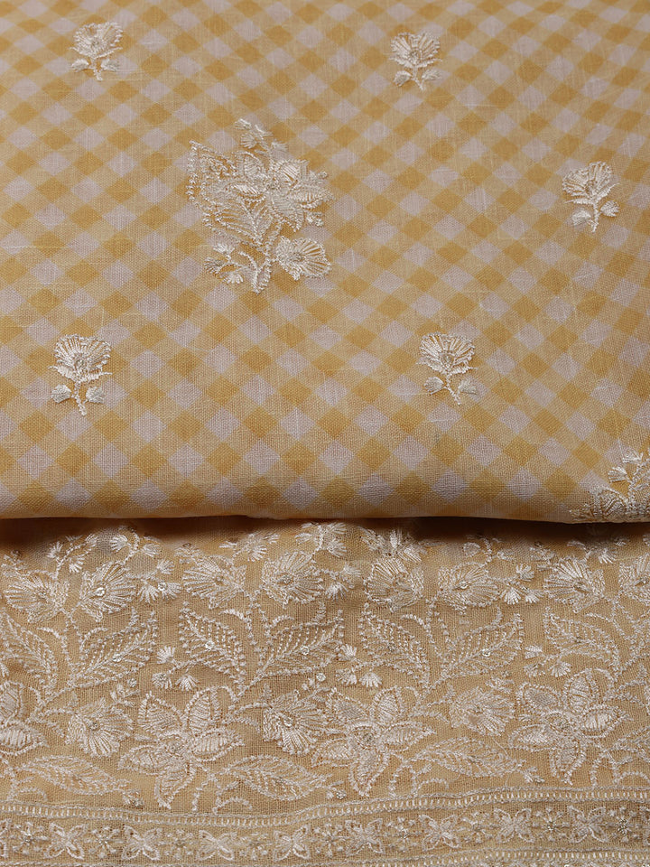 Embroidery Linen Unstitched Suit With Dupatta
