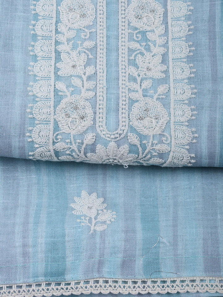 Neck Embroidery Linen Unstitched Suit With Dupatta