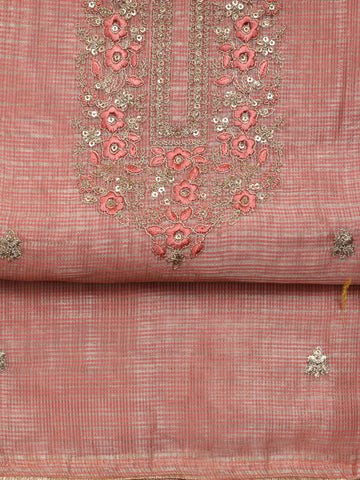 Neck Embroidery Chanderi Unstitched Suit With Dupatta