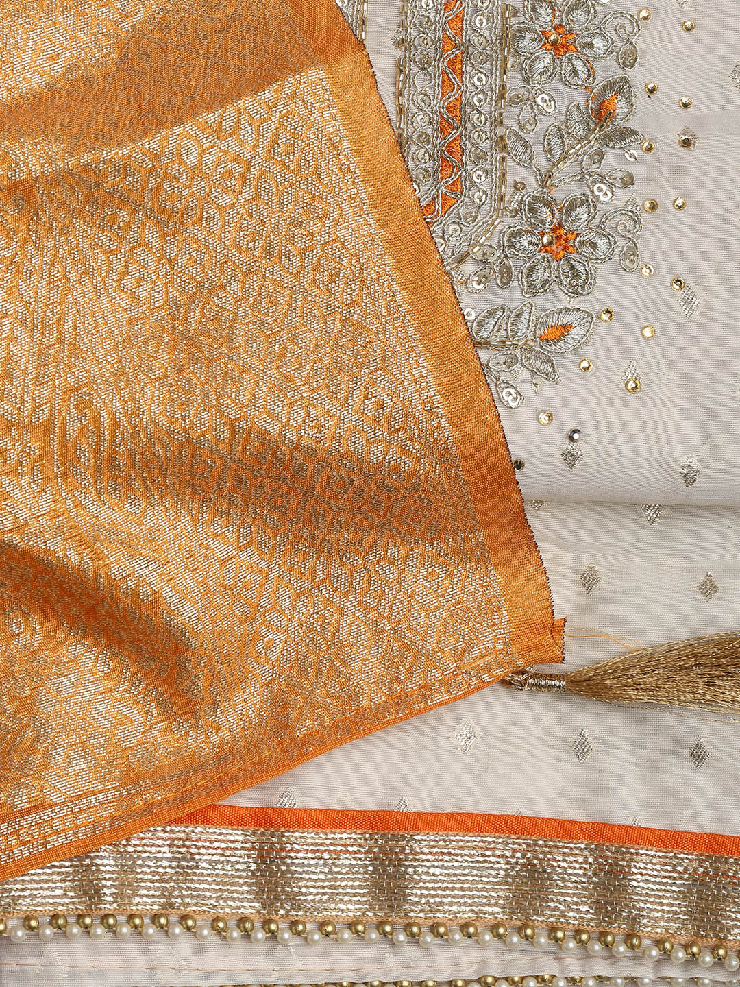 Neck Embroidery Chanderi Unstitched Suit With Dupatta