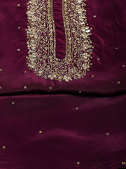 Neck Embroidered Organza Unstitched Suit With Dupatta