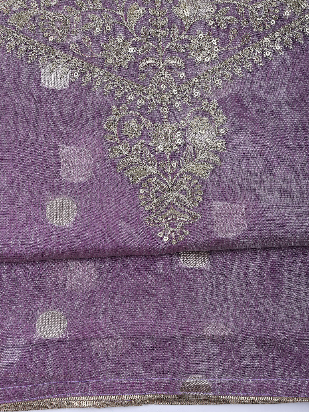 Neck Embroidered Tissue Unstitched Suit Piece With Dupatta