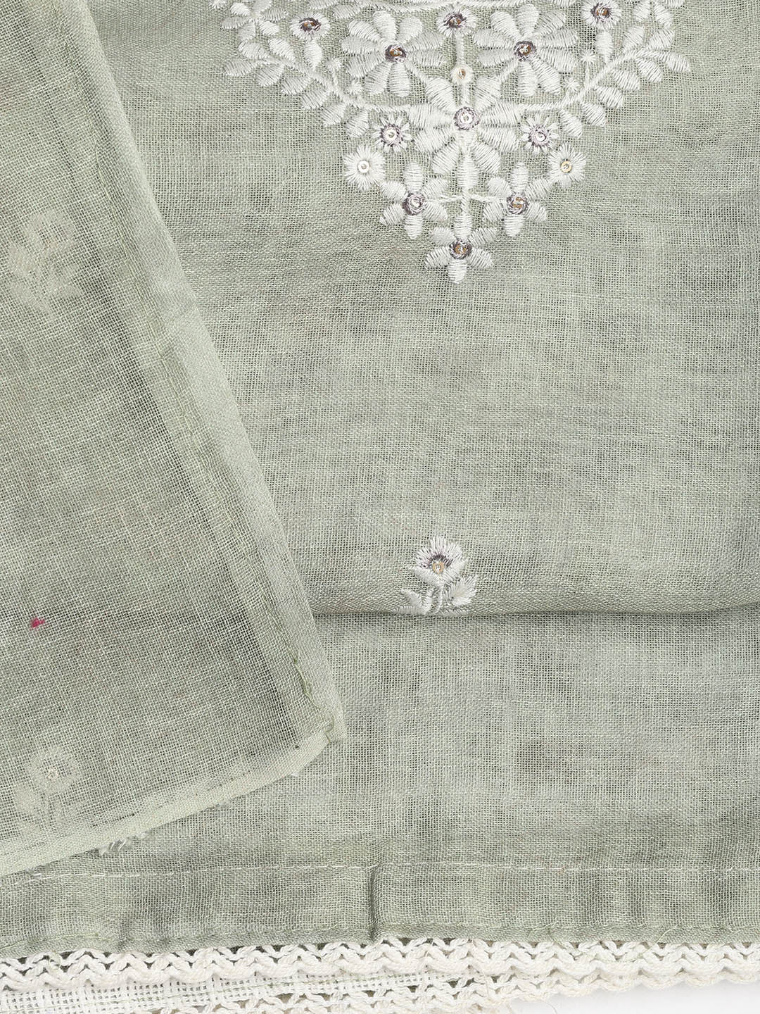 Embroidered Chanderi Unstitched Suit Piece With Dupatta