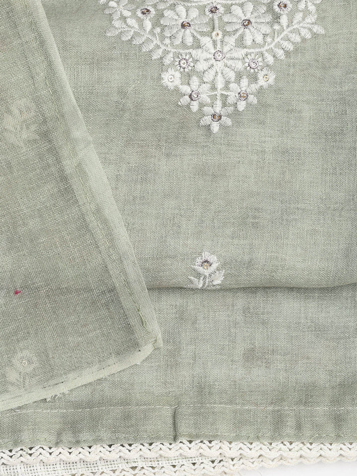 Embroidered Chanderi Unstitched Suit Piece With Dupatta