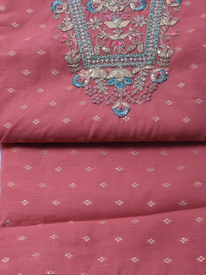 Neck Embroidery Chanderi Unstitched Suit With Dupatta