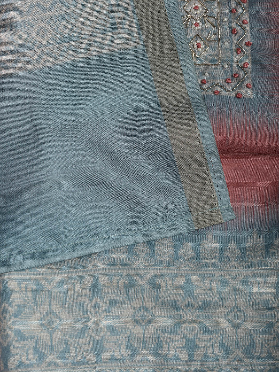 Embroidered Chanderi Unstitched Suit Piece With Dupatta