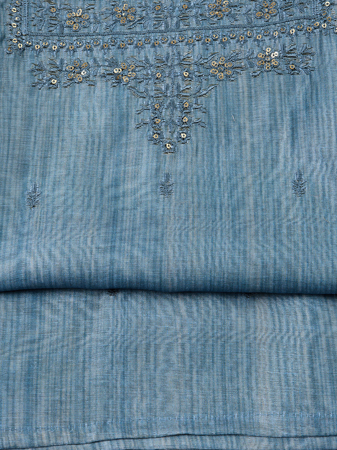 Neck Embroidered Chanderi Unstitched Suit With Dupatta