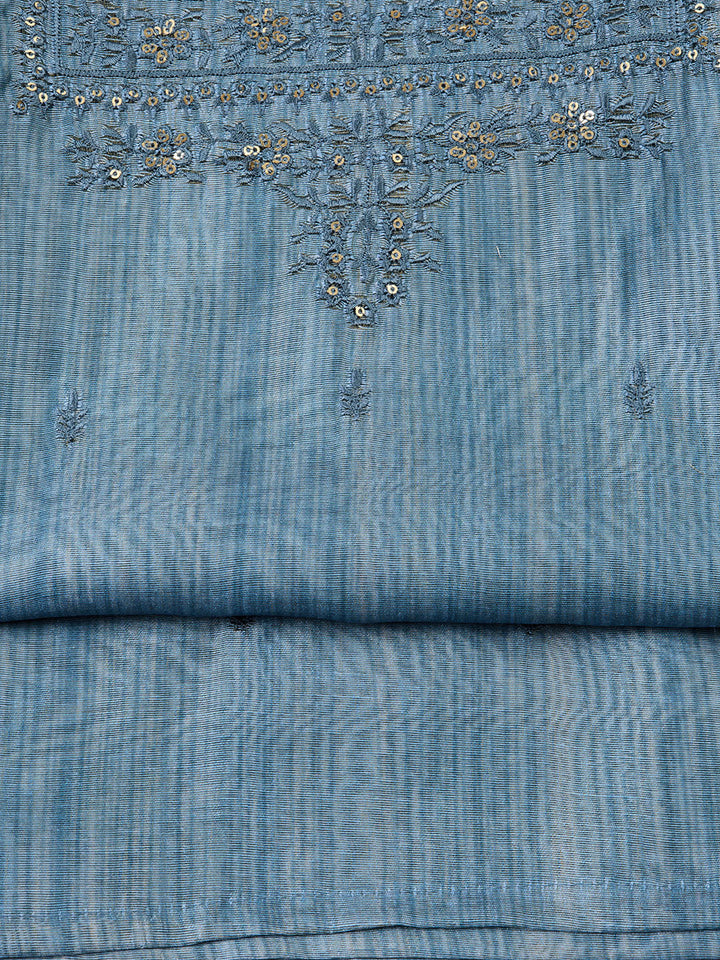 Neck Embroidered Chanderi Unstitched Suit With Dupatta