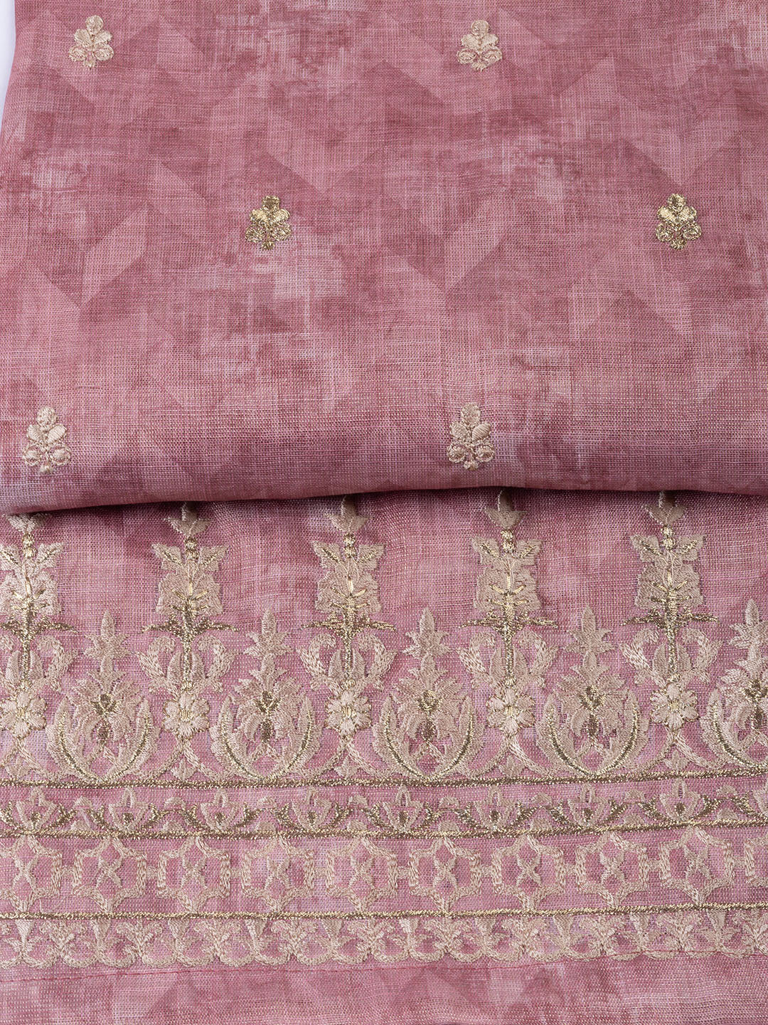 Neck Embroidered Cotton Blend Unstitched Suit With Dupatta