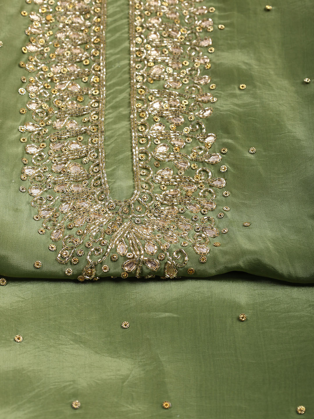 Neck Embroidered Organza Unstitched Suit With Dupatta