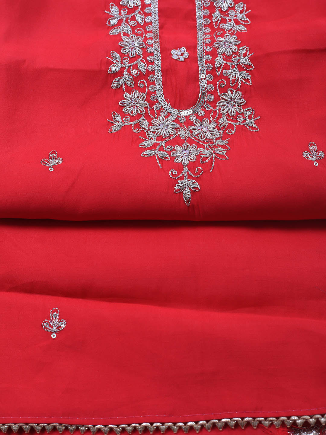 Neck Embroidery Chanderi Unstitched Suit With Dupatta