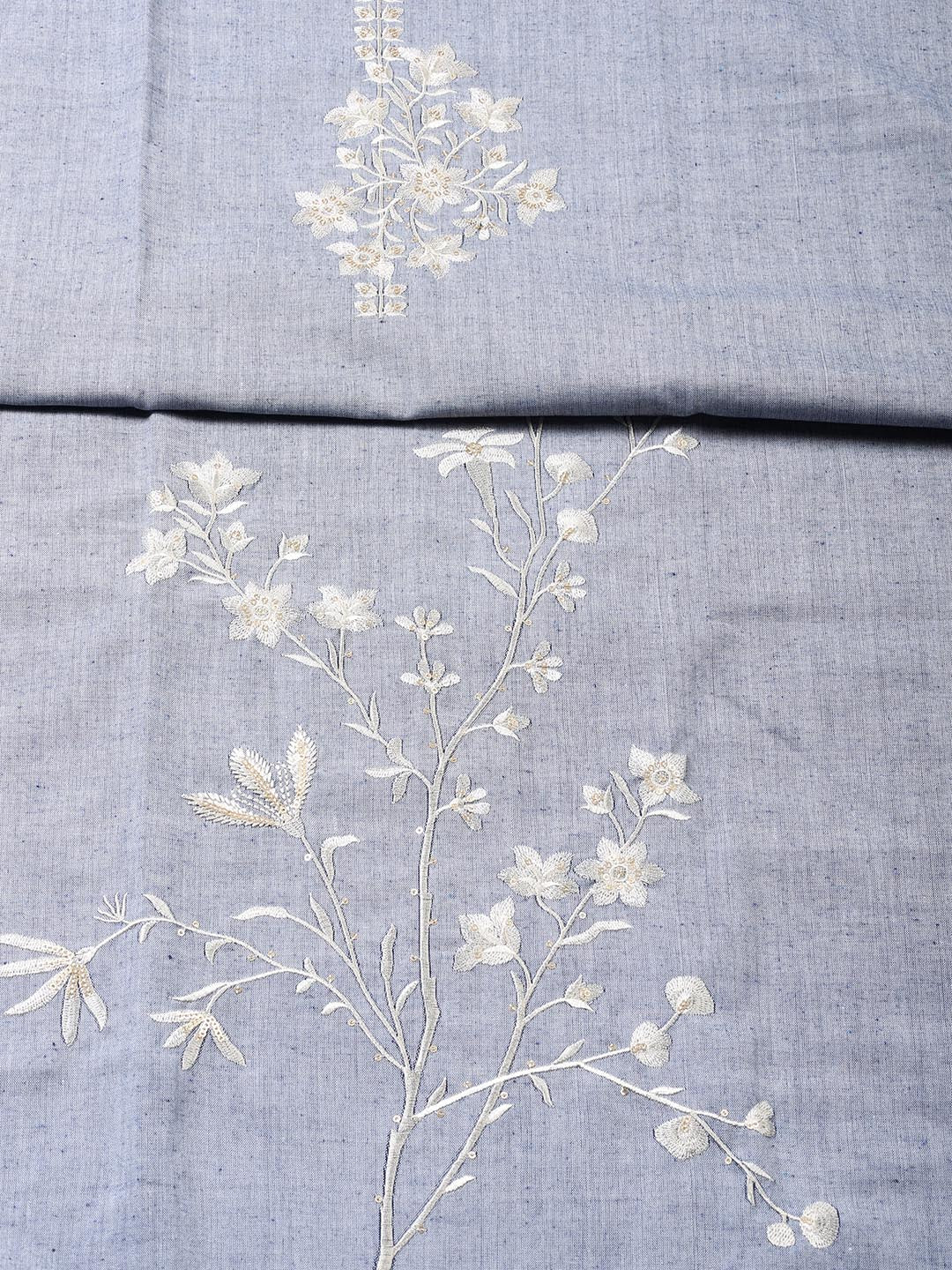 Neck Embroidered Cotton Blend Unstitched Suit Piece With Dupatta