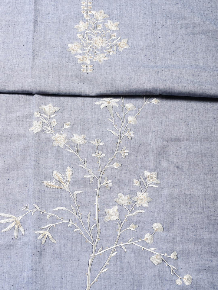 Neck Embroidered Cotton Blend Unstitched Suit Piece With Dupatta